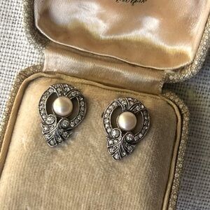 Antique Sterling Paste and Pearl Earrings